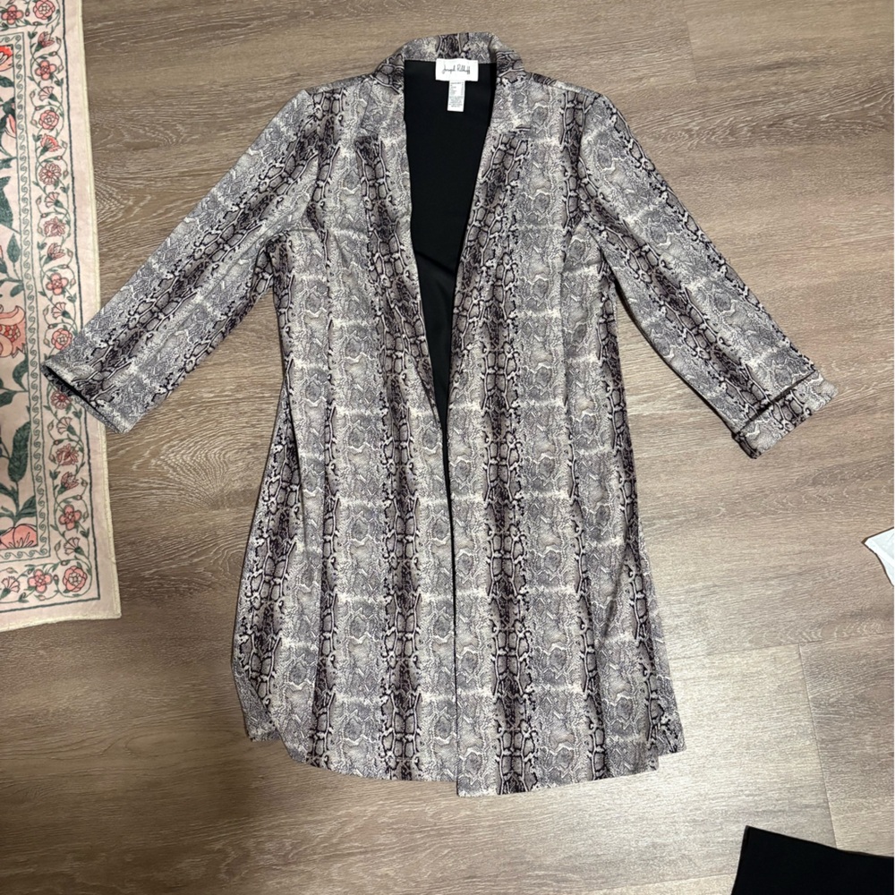 Snake Print Open Front Women's Cardigan - Gray